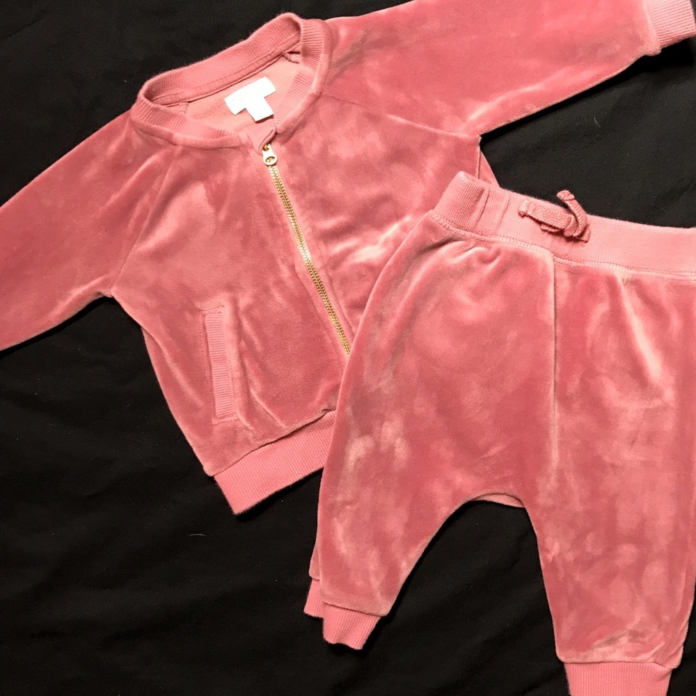 Mauve dusty rose Gymboree velour track suit 3-6mos